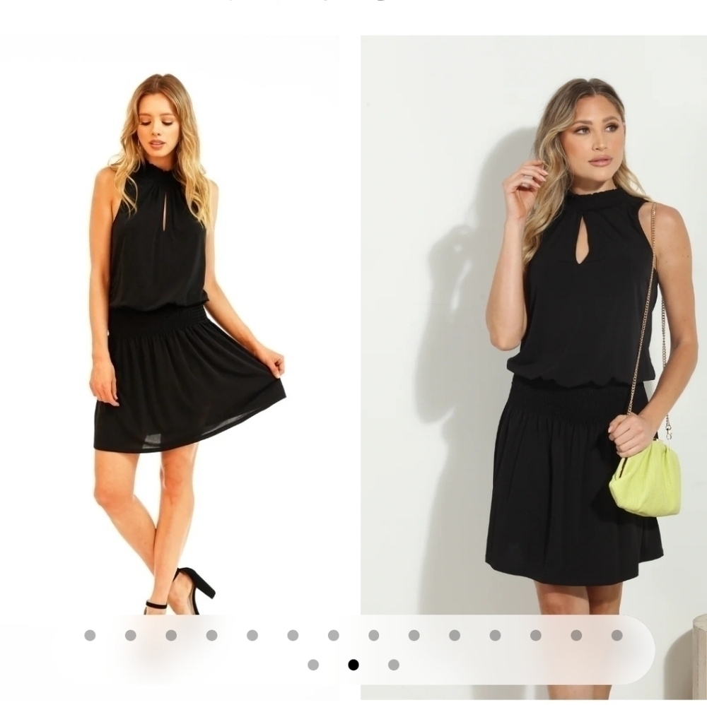 NWOT BCBGENERATION BLACK HALTERNECK KEYHOLE FRONT PLEATED MINIDRESS SMALL